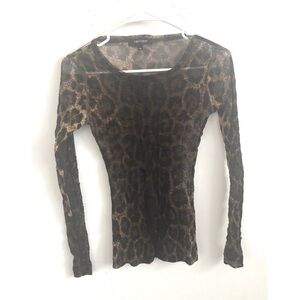 Whimsigoth Sheer Mesh Top XS Leopard Print Grunge Coquette Fairy Festival Brown